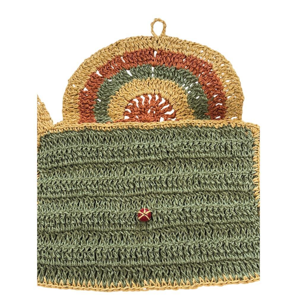 Handmade Boho Woven Clutch Bag Fringe Straw Knit Wristlet Beach Purse - Picture 5 of 9